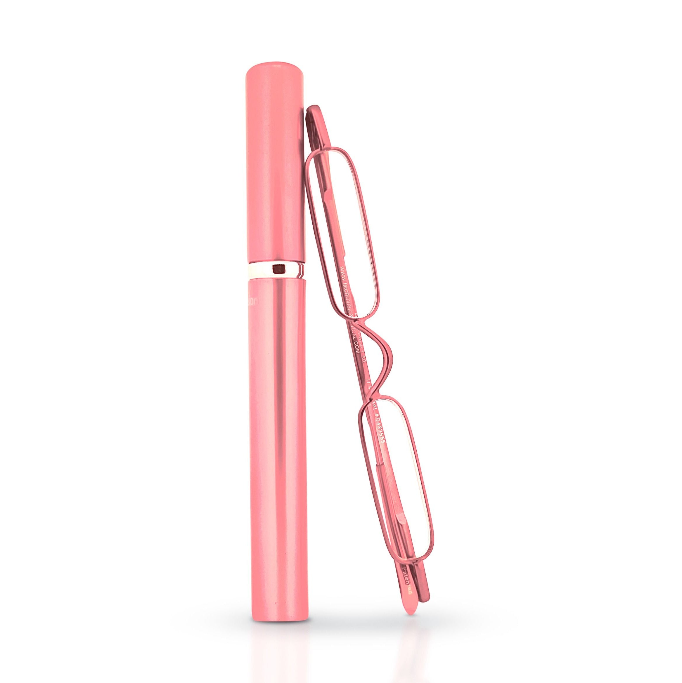 Pink sleek, compact, patented, stainless steel, original mini readers perfect for on the go
