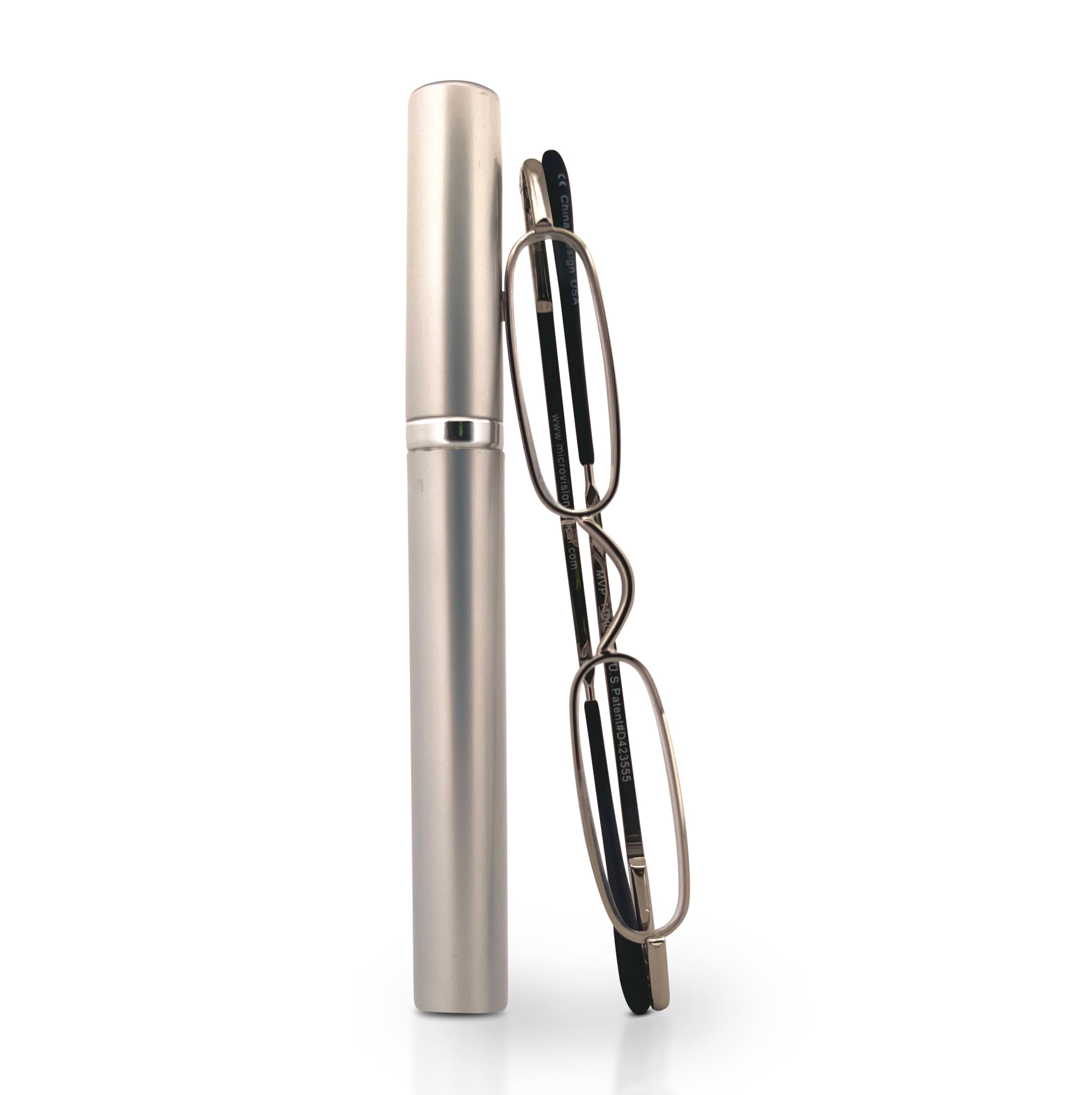 Silver sleek, compact, patented, stainless steel, original mini readers perfect for on the go